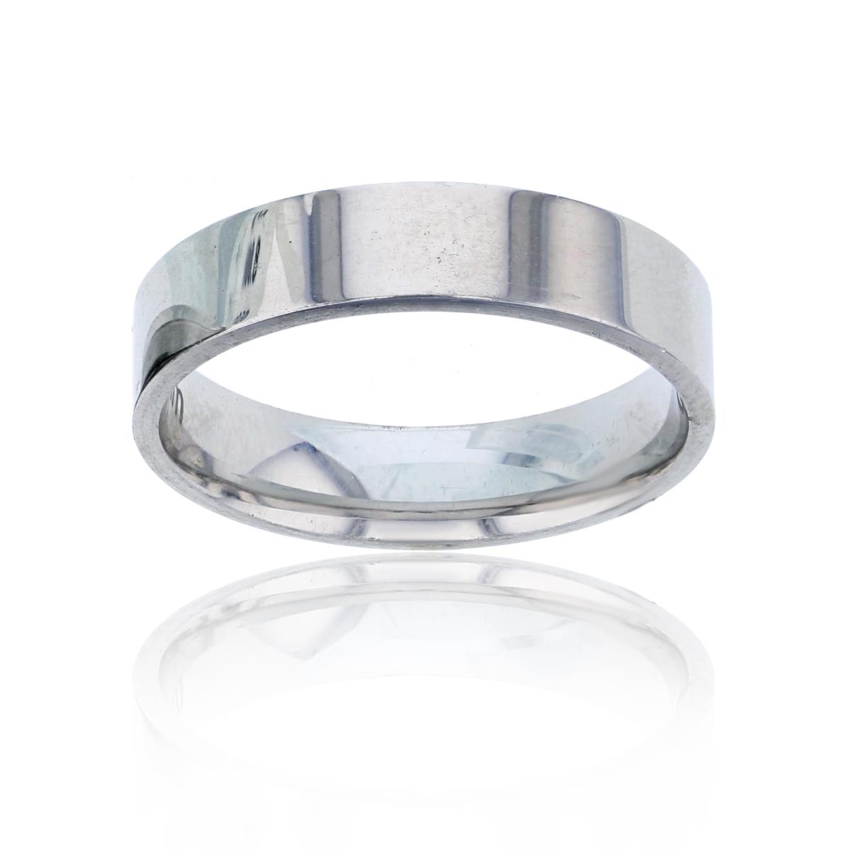Sterling Silver Rhodium High Polished 5.00mm Men's Band Ring