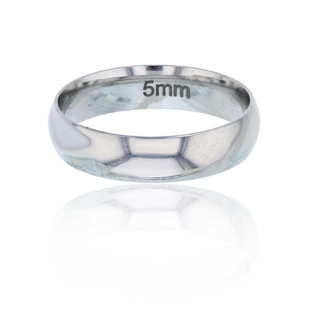Sterling Silver Rhodium High Polished Rounded 5.00mm Band Ring