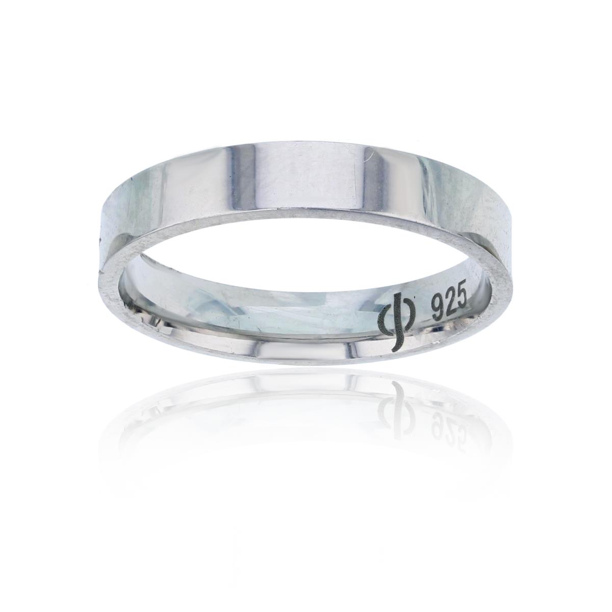 Sterling Silver Rhodium High Polished 4.00mm Band Ring