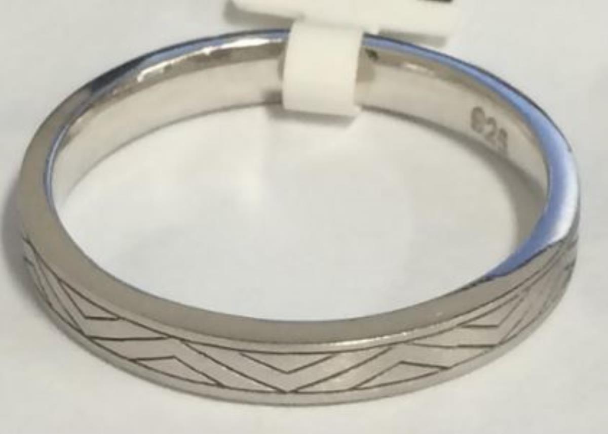 Sterling Silver Rhodium 3.25mm Etched Zig Zags Men's Band Ring