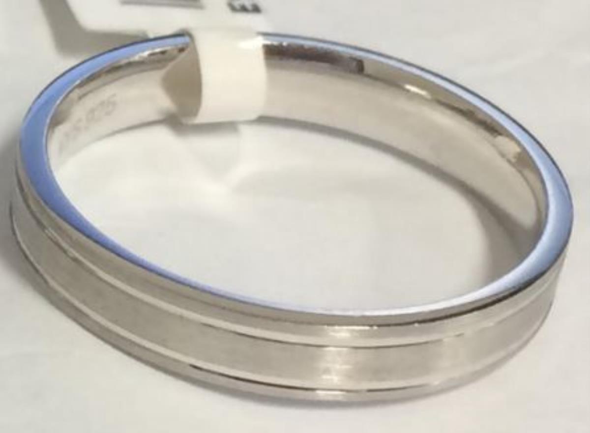 Sterling Silver Rhodium Satin With Engraved Parallel Lines 4.00MM Men's Band Ring