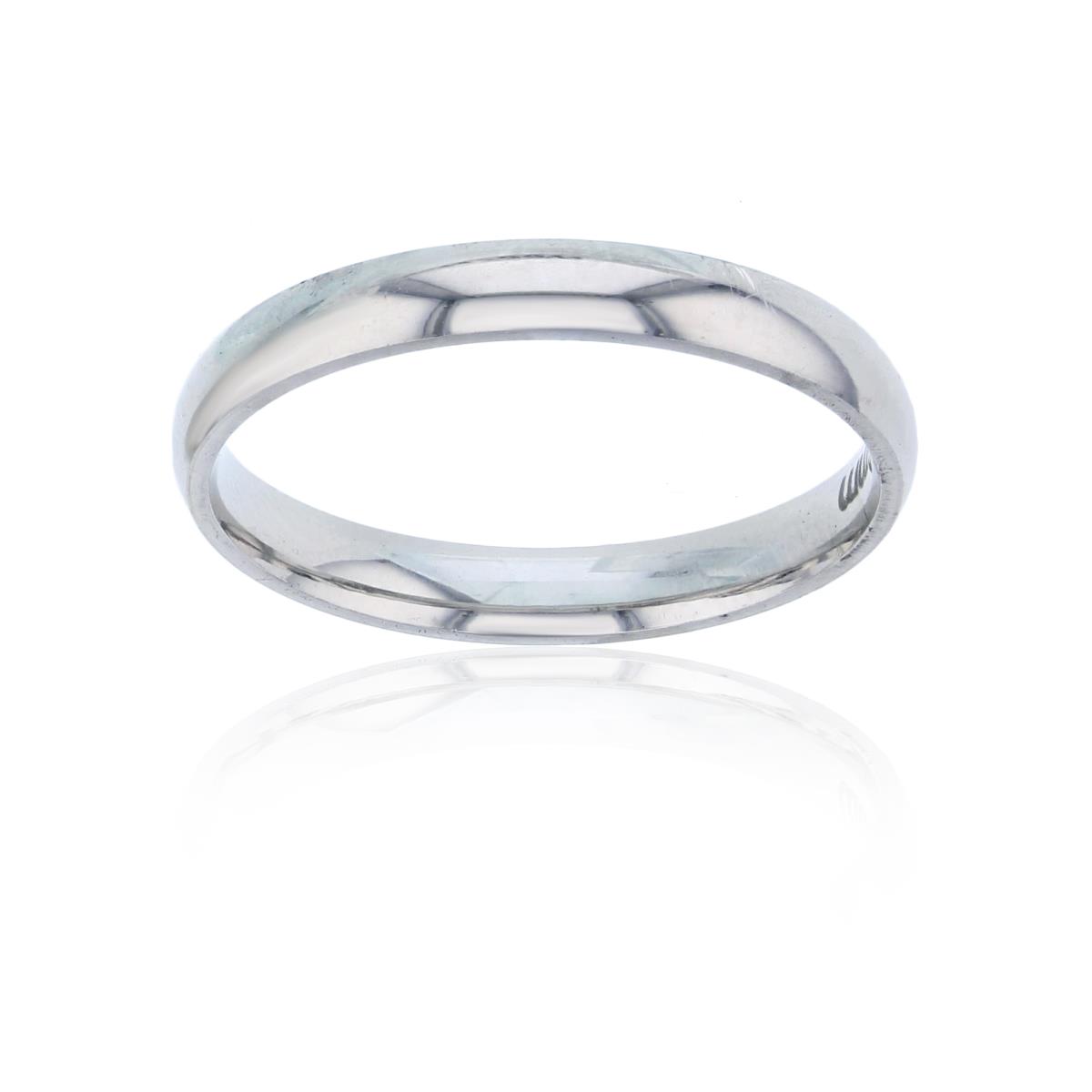 Sterling Silver Rhodium High Polished 3.00mm Rounded Band Ring
