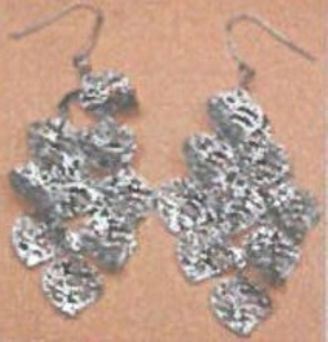 Sterling Silver Rhodium Diamond Cut Heart Cluster Chandelier Dangling Earring
