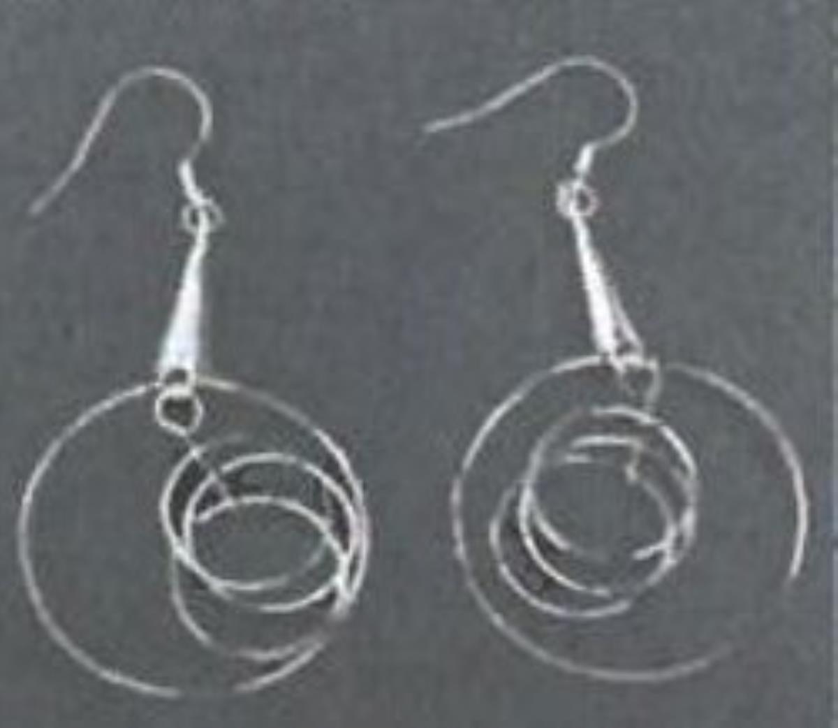 Sterling Silver Rhodium High Polished Layered Circle Dangling Earring