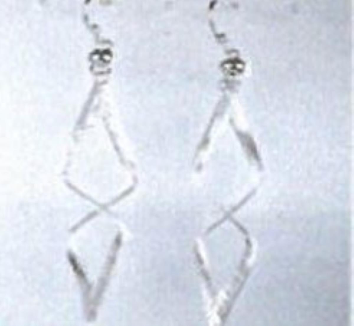 Sterling Silver Rhodium Diamond Cut Twisted Long Marquise Dangling Earring
