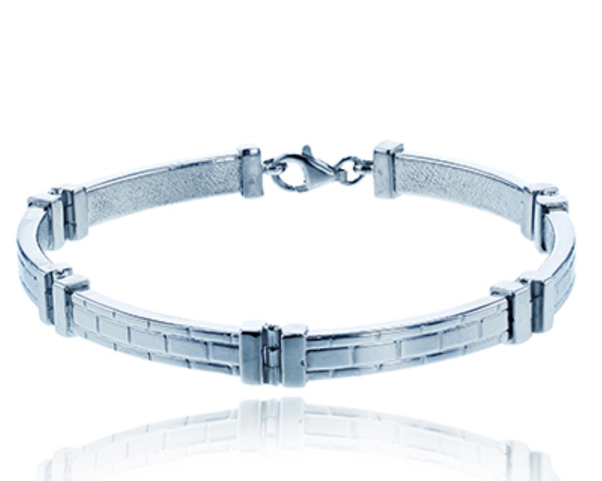 Sterling Silver Rhodium 7.60mm Diamond Cut Brick 8.75" Hinge Bracelet