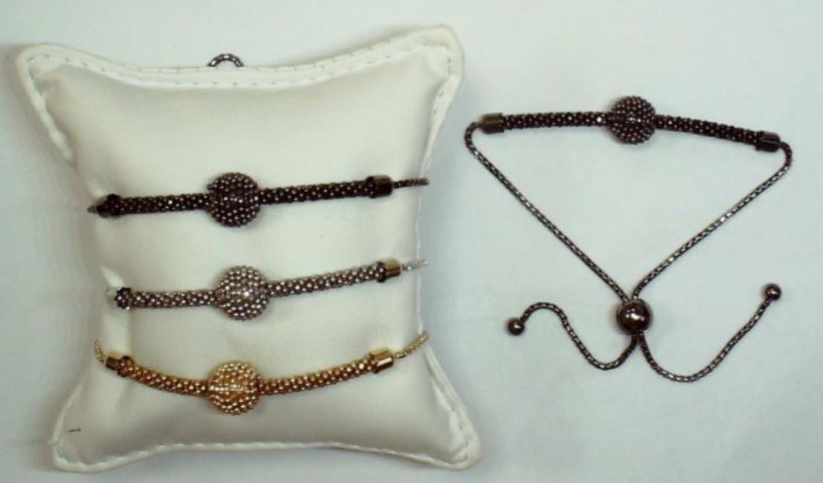 Sterling Silver Rose Disco Ball & Popcorn Rod Adjustable Bracelet