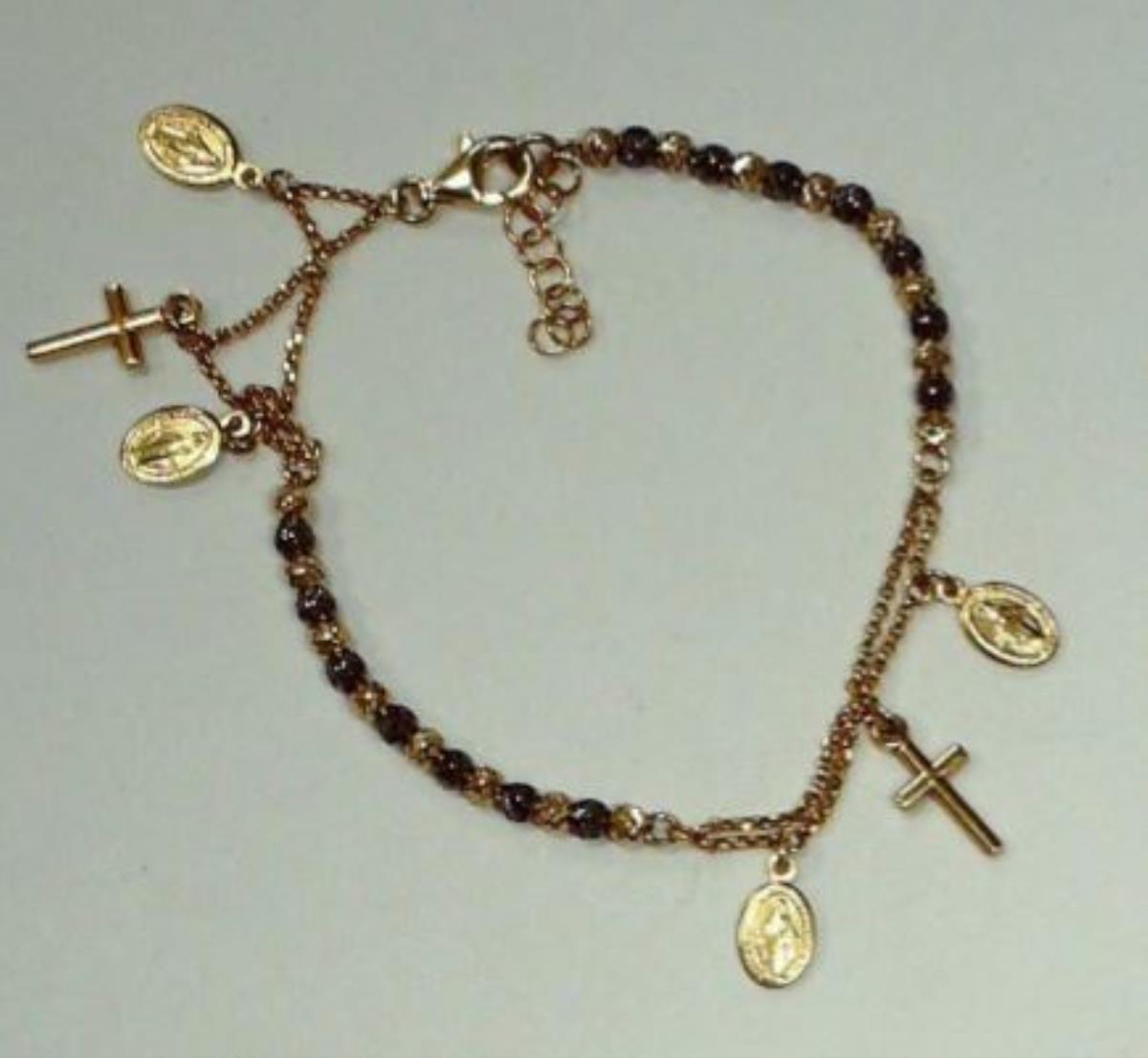Sterling Silver Black & Yellow High Polished Diamond Cut 7.5" (+ 0.75" Extender) Religious Charm & Chain Bracelet