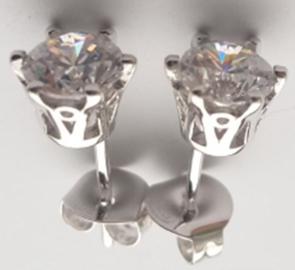 Sterling Silver Rhodium 6.00mm Round Cut 6 Prong 100 Facets CZ Fancy Basket Solitaire Stud Earring