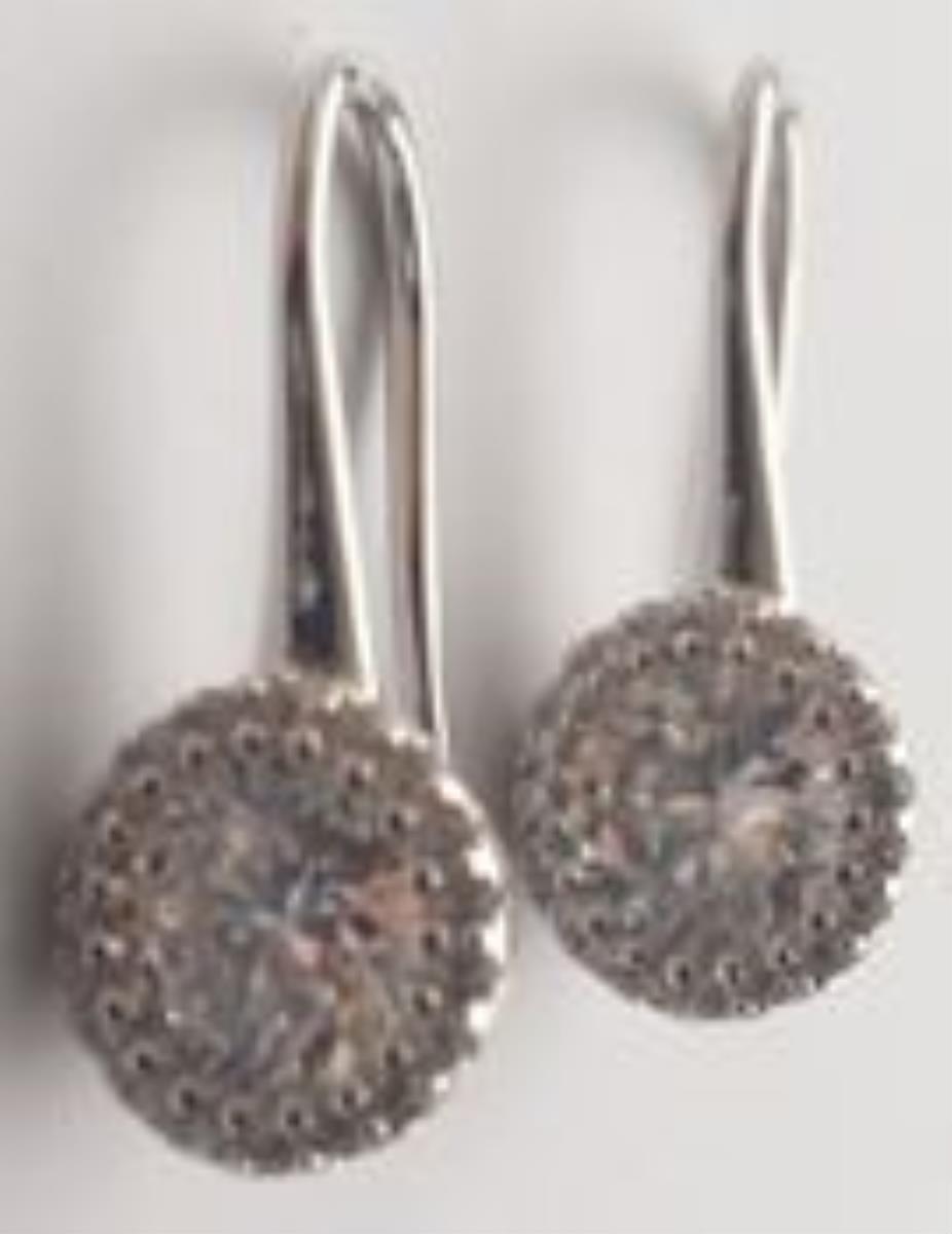 Sterling Silver Rhodium Micropave 6.00mm Round Cut 100 Facets CZ Bubble Dangling Earring