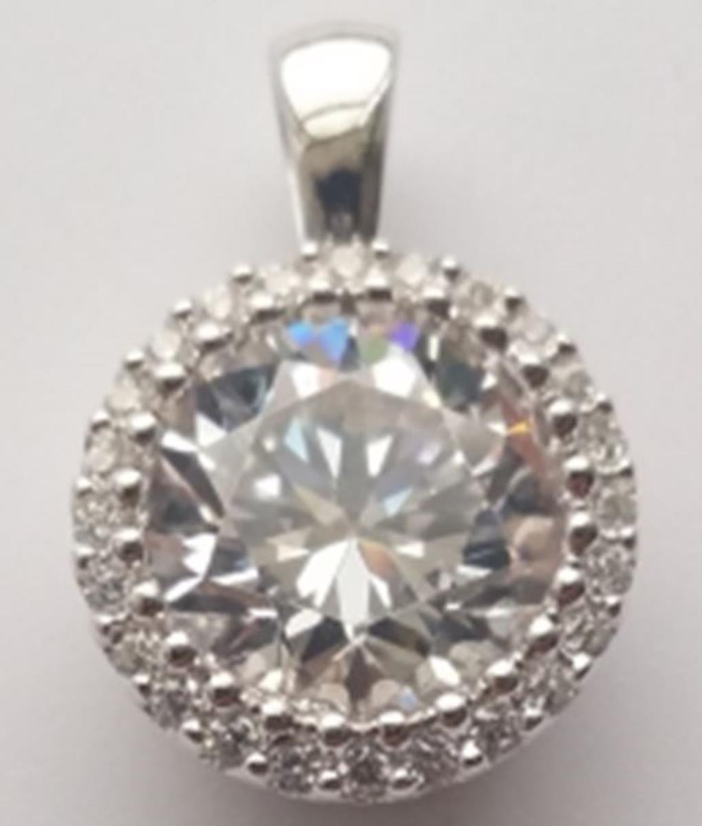 Sterling Silver Rhodium Micropave 8.00mm Round Cut 100 Facets CZ Bubble Pendant