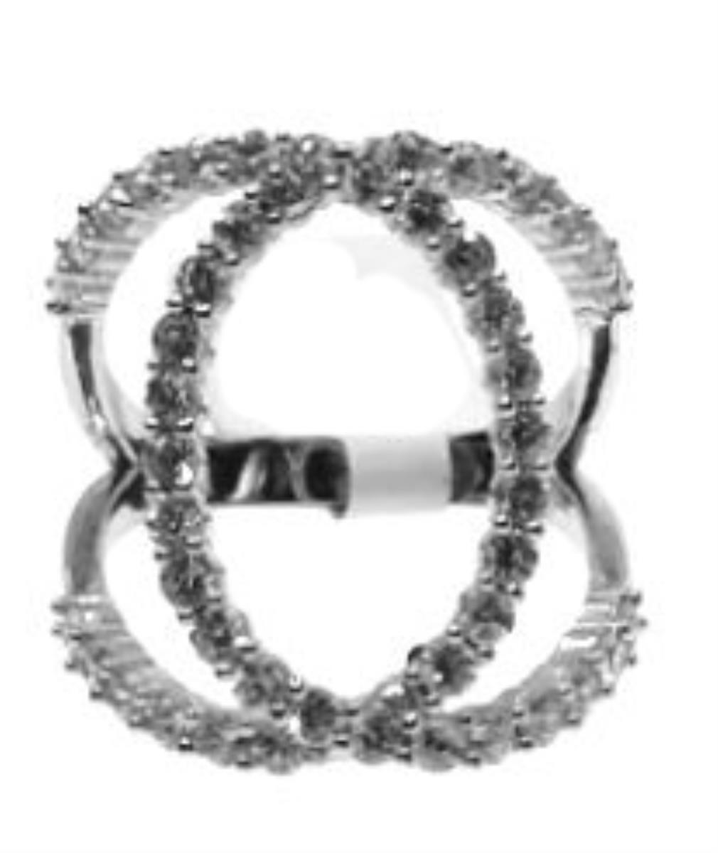Sterling Silver Rhodium 22mm Micropave Interlocking Cocktail Ring