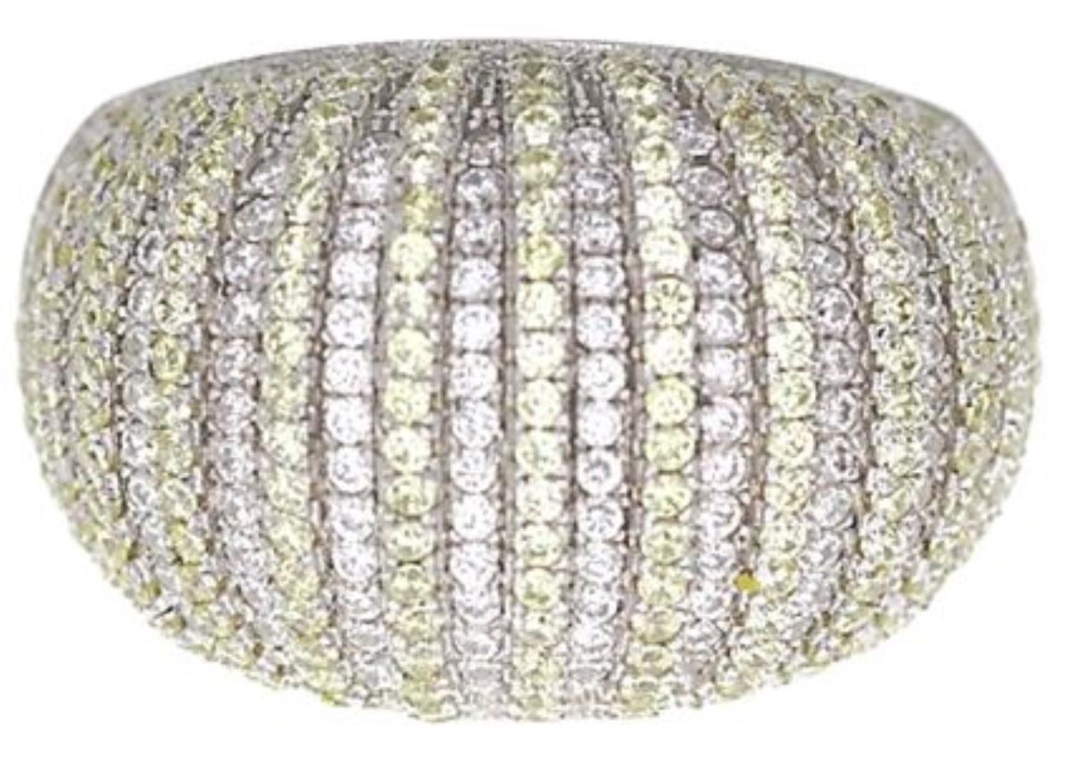 Sterling Silver Rhodium Micropave Clear&Yellow CZ Fashion Domed Ring