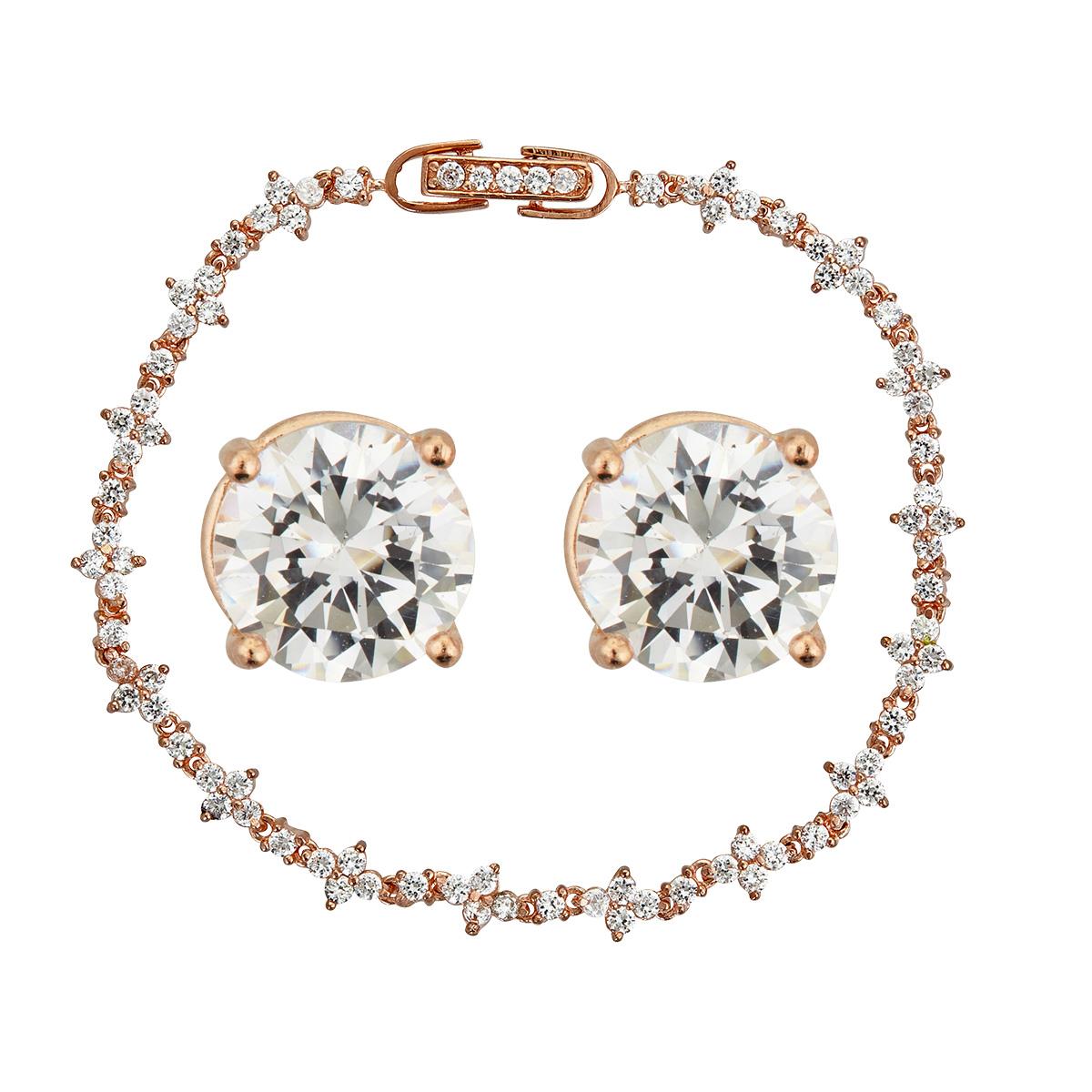Sterling Silver Rose Clover Bracelet & Earring Set