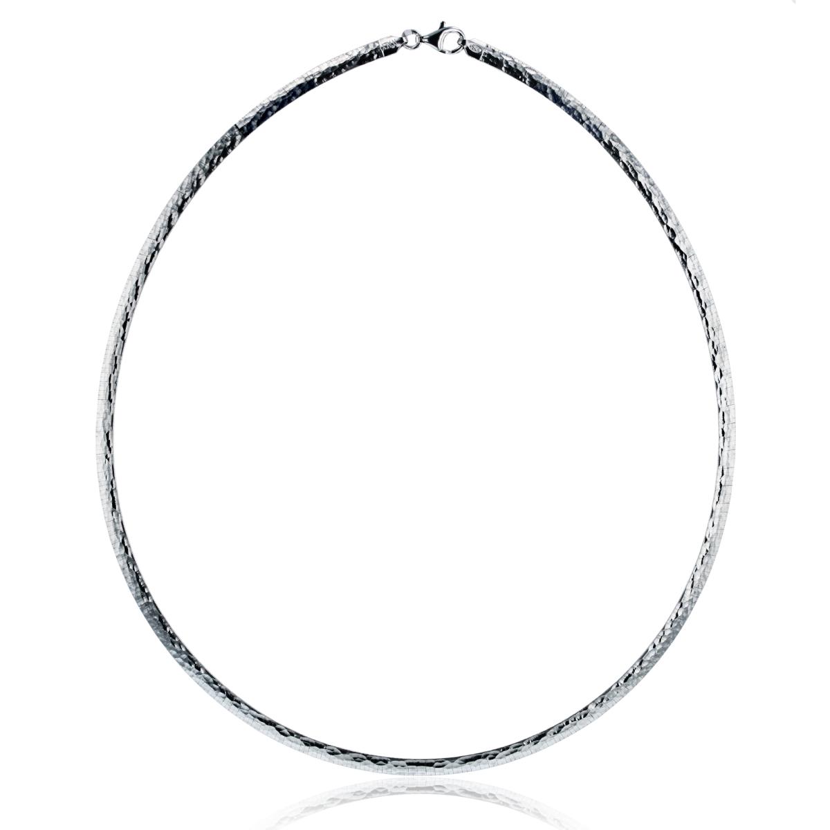 Sterling Silver Rhodium 4.00mm Reversible Polished & Textured Omega Chain 18" Necklace