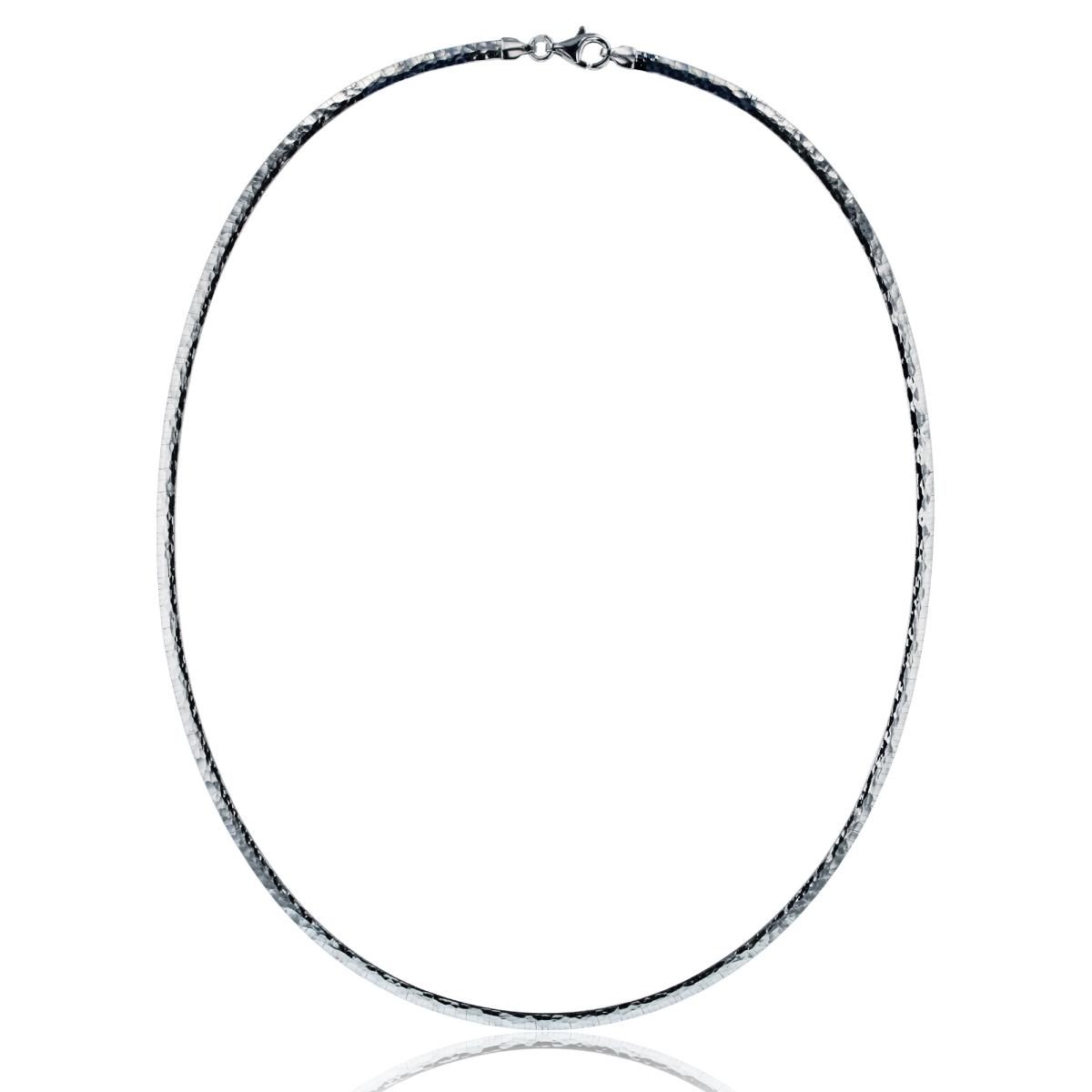 Sterling Silver Rhodium 3.30mm Reversible Polished & Textured Omega Chain 18" Necklace
