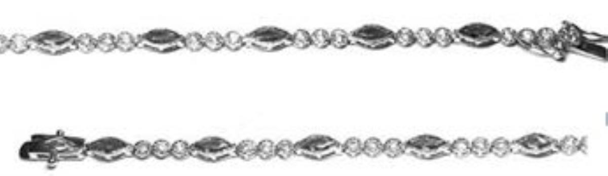 Sterling Silver Rhodium Micropave Milgrain Round and Marquise Bezhel Tennis Bracelet