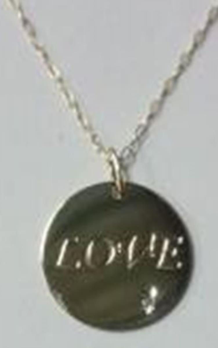14K Yellow Gold High Polished 0.005Ctw Rd Dia. "LOVE" Charm 18" Necklace 