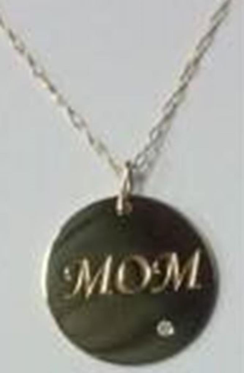14K Yellow Gold High Polished 0.005Ctw Rd Dia. "MOM" Charm 18" Necklace
