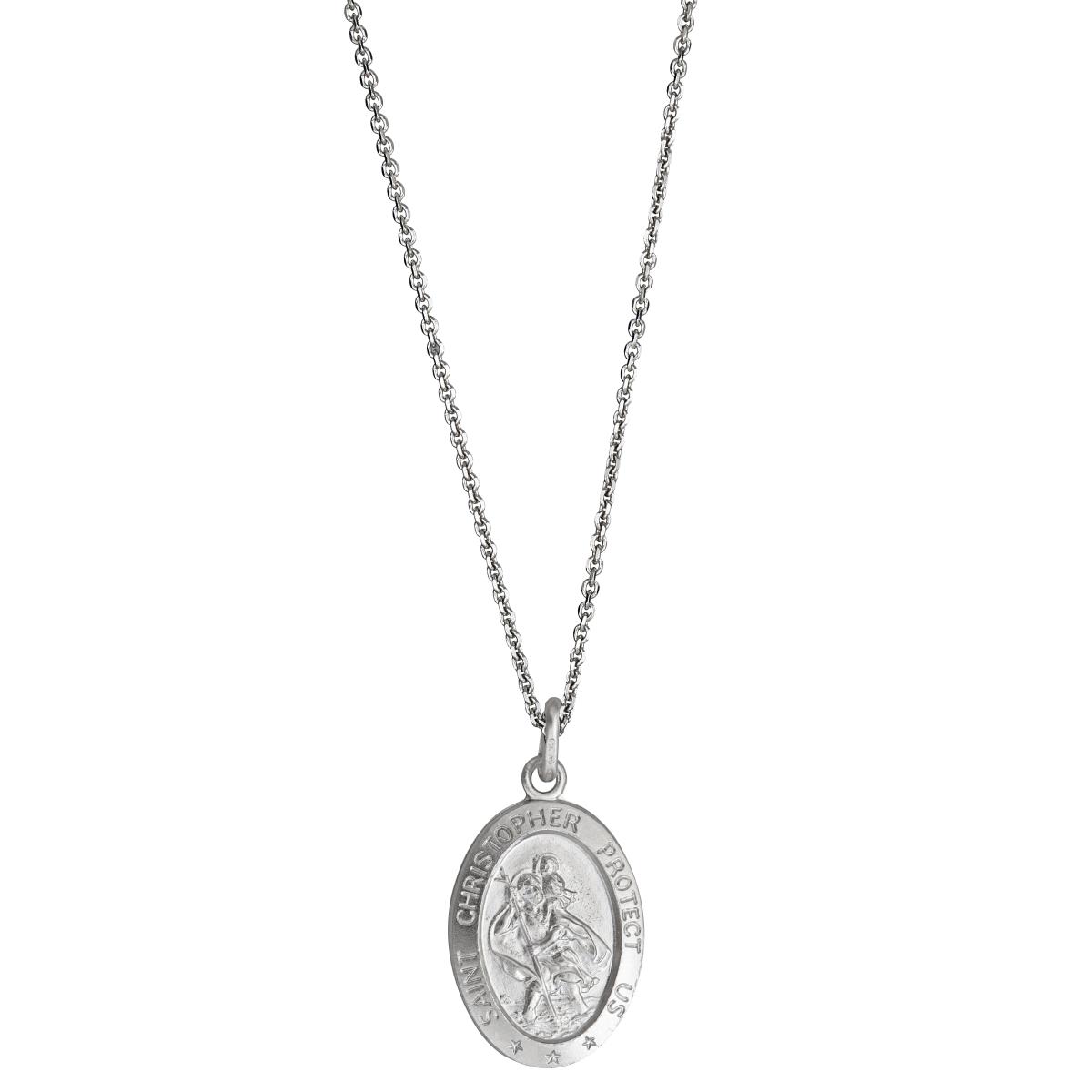 Sterling Silver Rhodium Oval St. Christopher Medal 18" Necklace