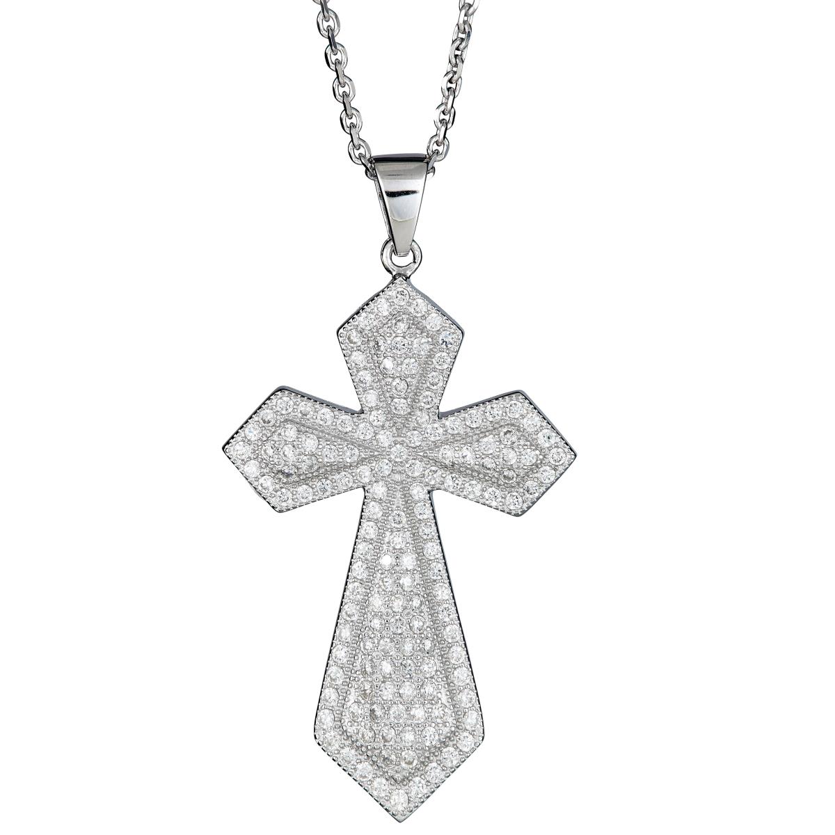 Sterling Silver Rhodium Mens Cross Pendant 18" Necklace with 2" Extension