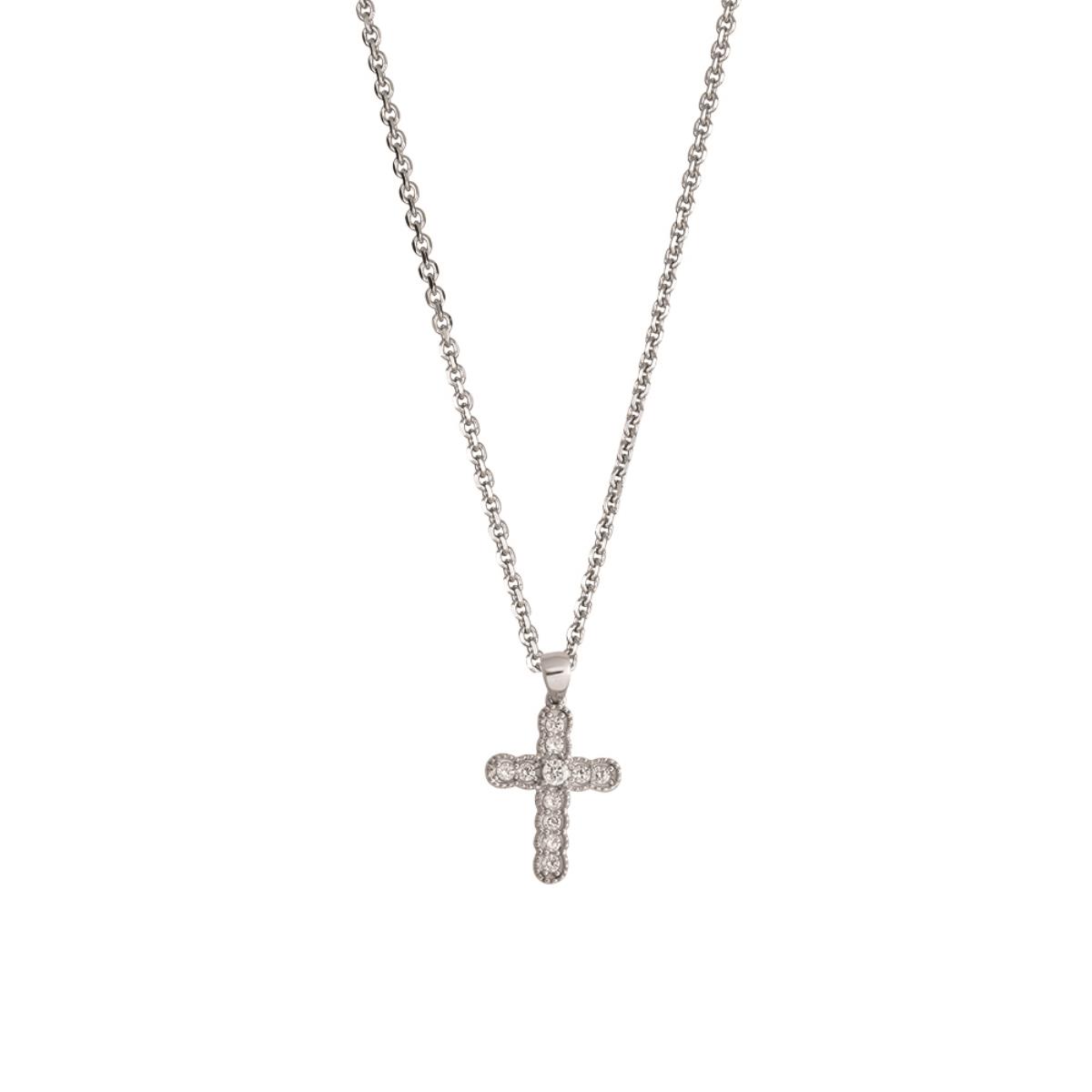 Sterling Silver Rhodium Milgrain Cross 18" Necklace with 2" Extension