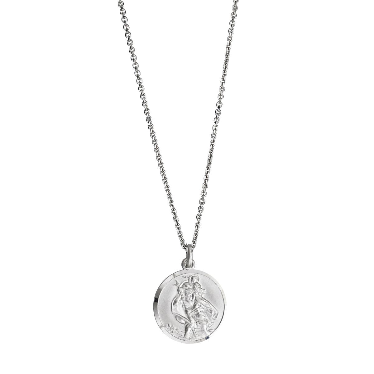 Sterling Silver Rhodium Round St. Christopher Medal 18" Necklace