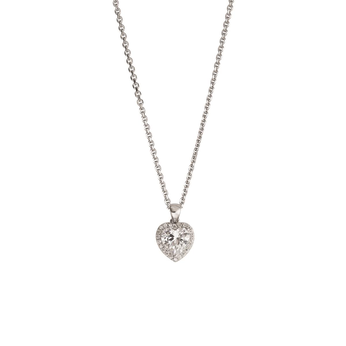 Sterling Silver Rhodium Heart Halo 18" Necklace with 2" Extension