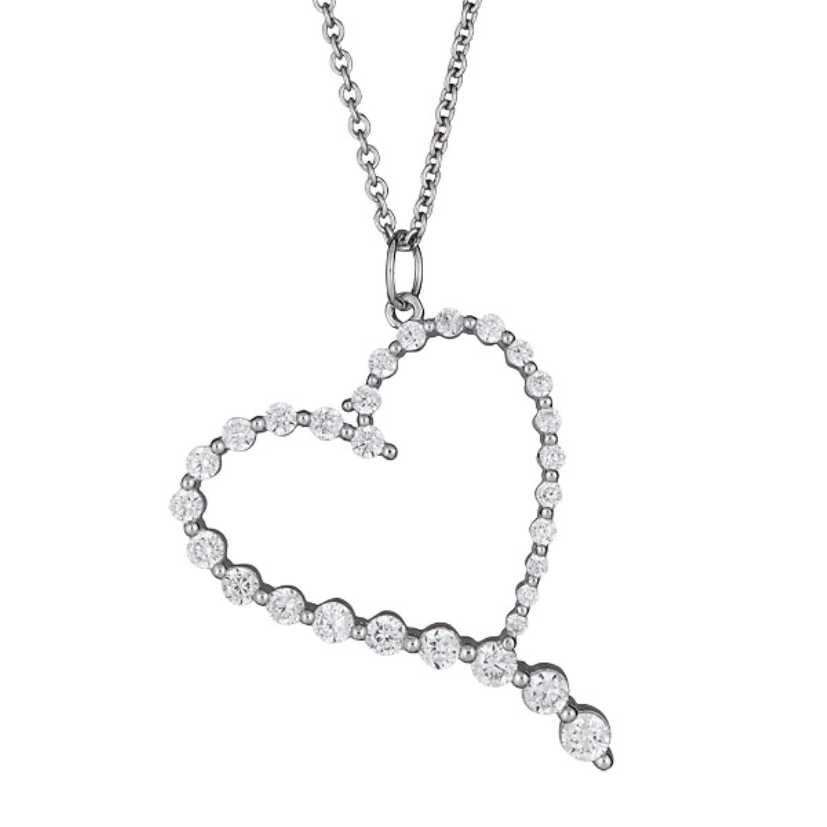 Sterling Silver Rhodium Graduated Heart 18" Necklace with 2" Extension