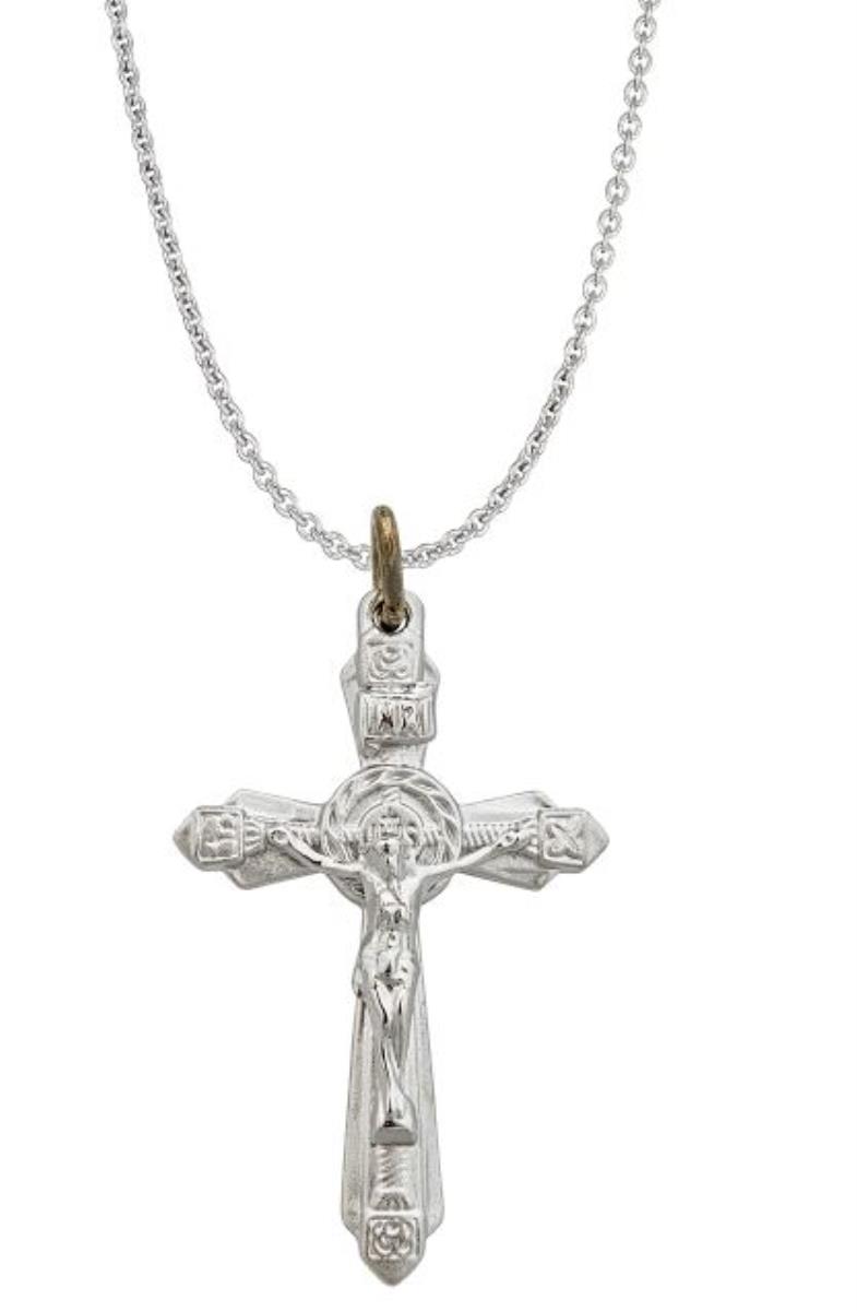 Sterling Silver Rhodium 15.00x30.00mm Textured Crucifix Cross 18" Necklace