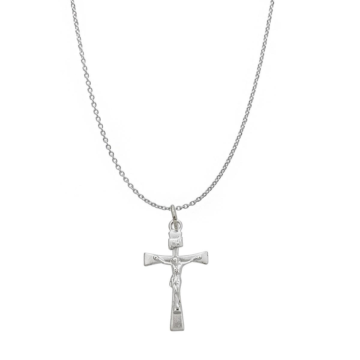 Sterling Silver Rhodium 13.00x25.00mm Textured Crucifix Cross 18" Necklace