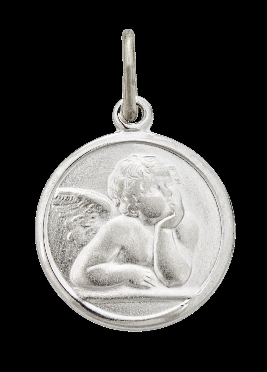 Sterling Silver Rhodium 14.00mm Cherub Medal 18" Necklace