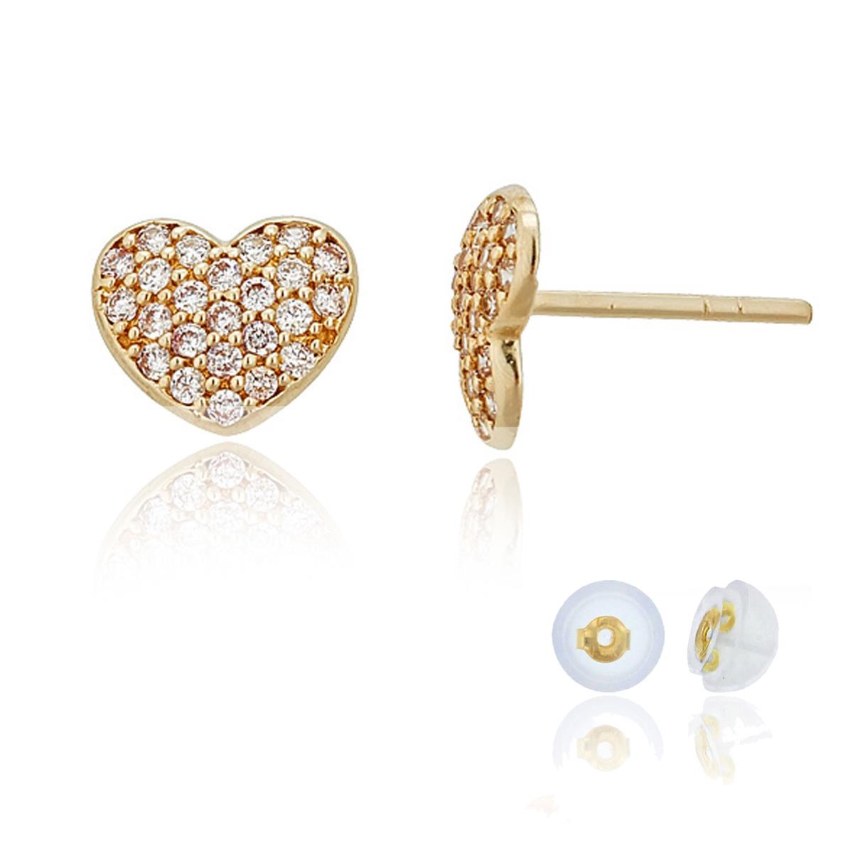 14K Yellow Gold Micropave CZ  Heart Stud & 14K Silicone Back