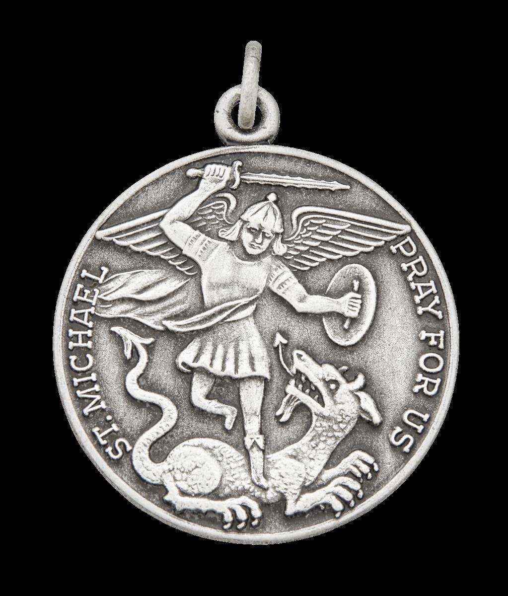 Sterling Silver Oxidized Rhodium 25.00mm St. Michael Medal 18" Necklace