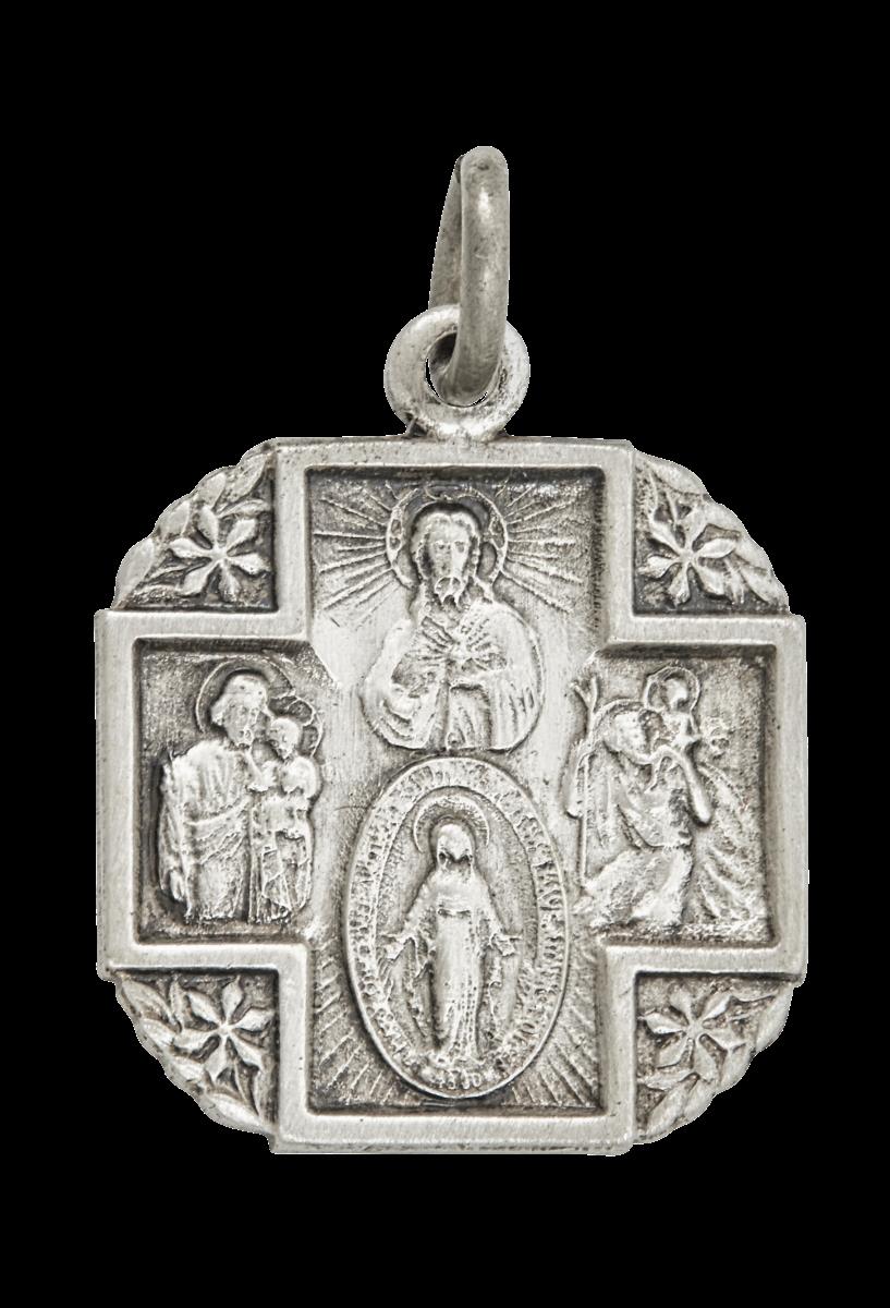 Sterling Silver Oxidized Rhodium 15.00mm Cross-In-Edged-Square Religious Medal 18" Necklace