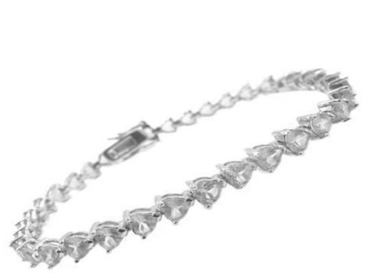 Sterling Silver Rhodium Heart Cut Tennis Bracelet