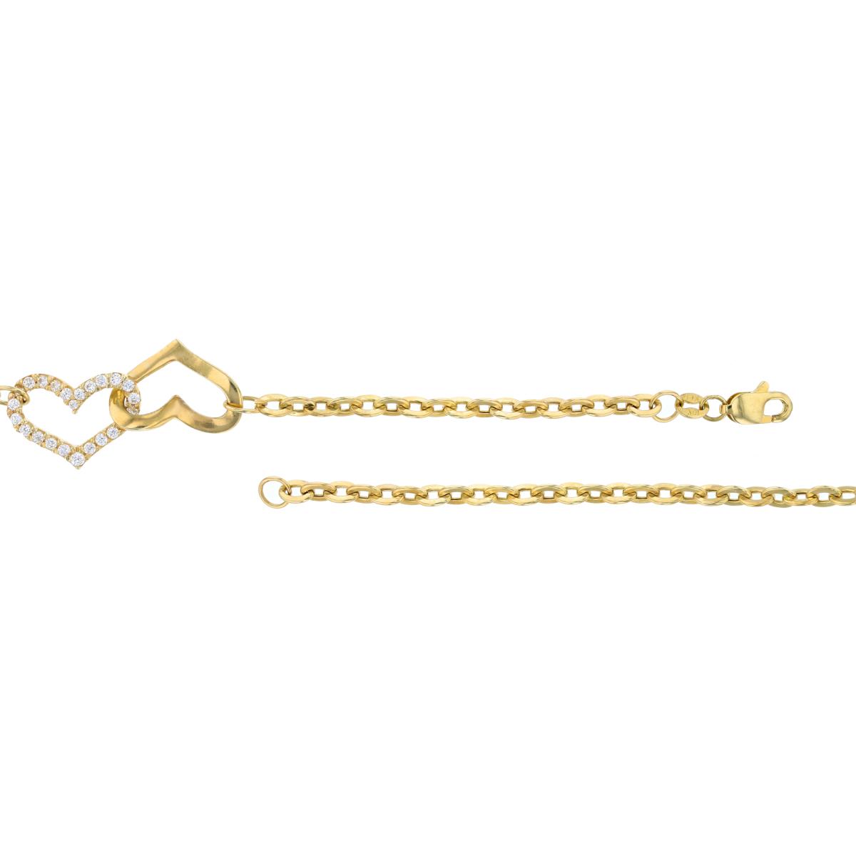 10K Yellow Gold Double Heart 7.5" Bracelet with Cubic Zirconia