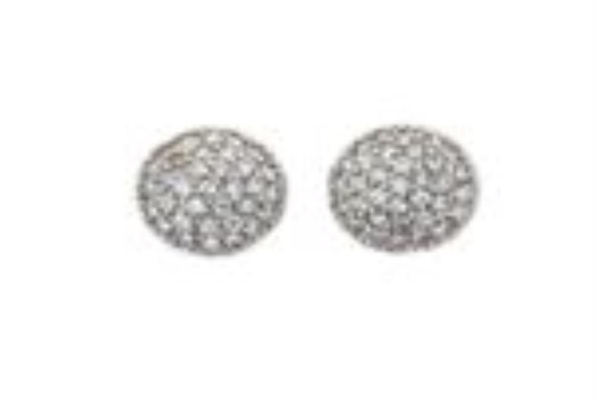 Sterling Silver Rhodium Micropave Half-Ball Stud Earring