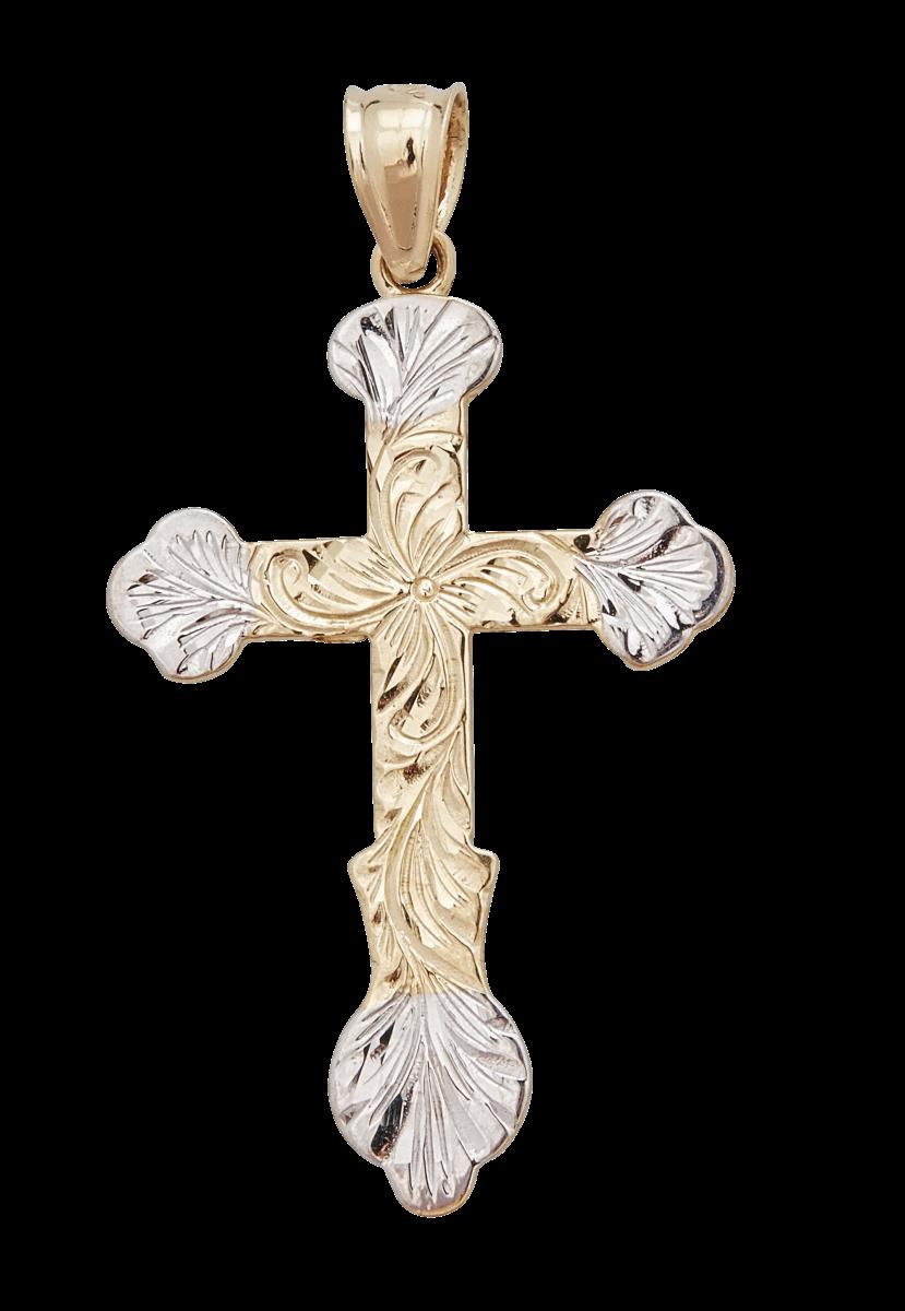 14K Yellow & White Gold 20.50x37mm Textured Cross 18" Necklace