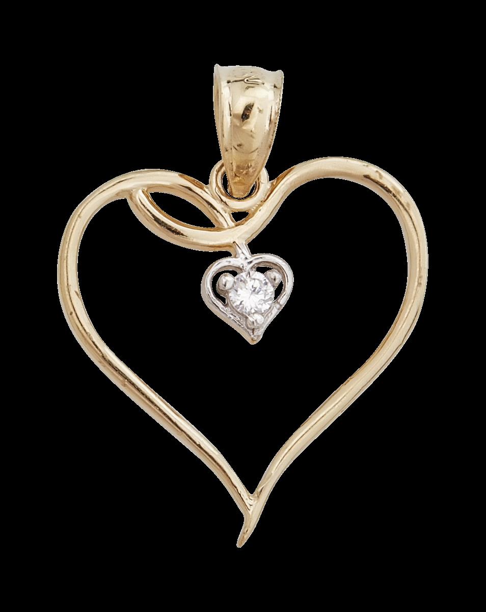 14K Yellow & White Gold 15.50x21.00mm Hollow Hearts 18" Necklace