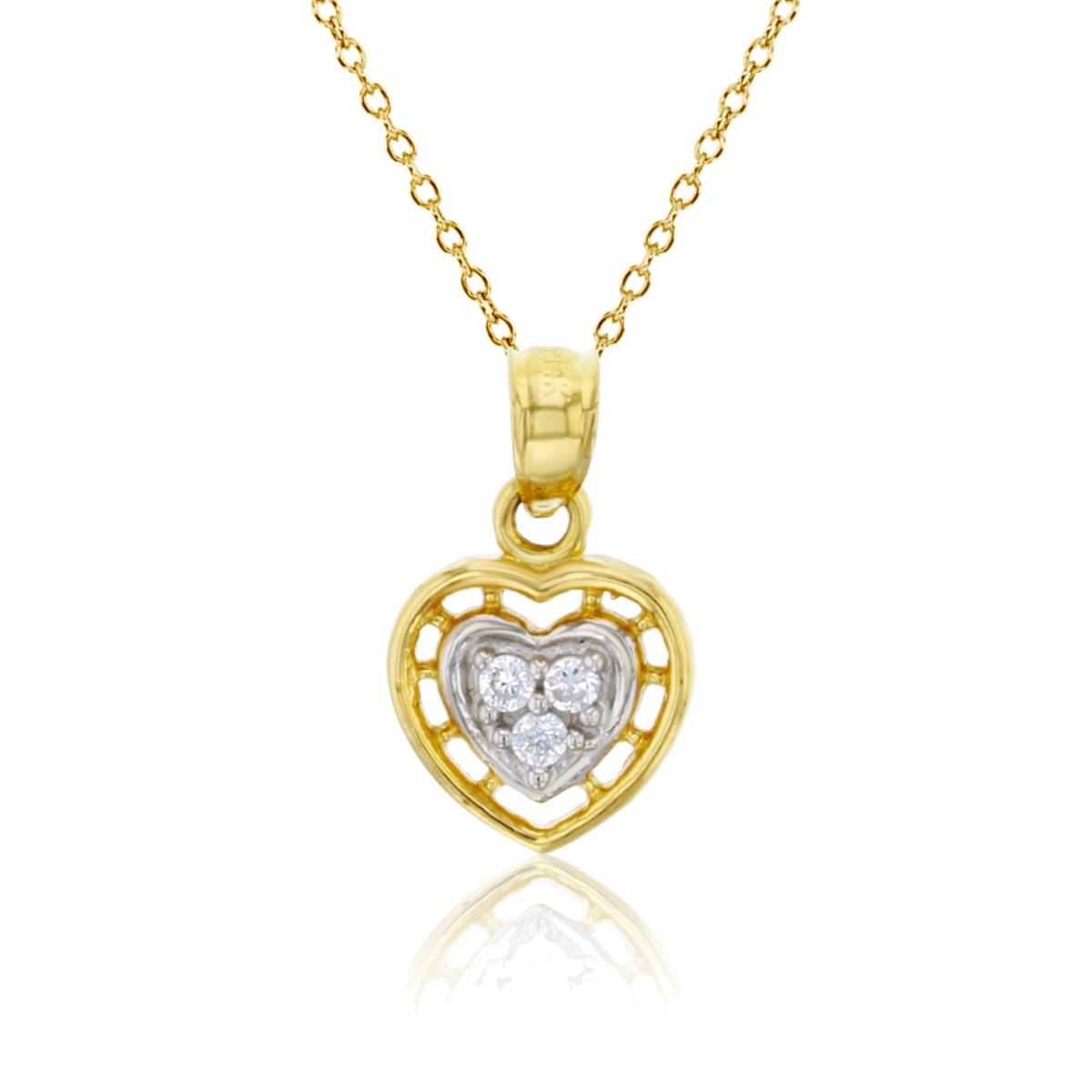 14K Gold Yellow & White 9.00x26.00mm Frame Heart 18" Necklace