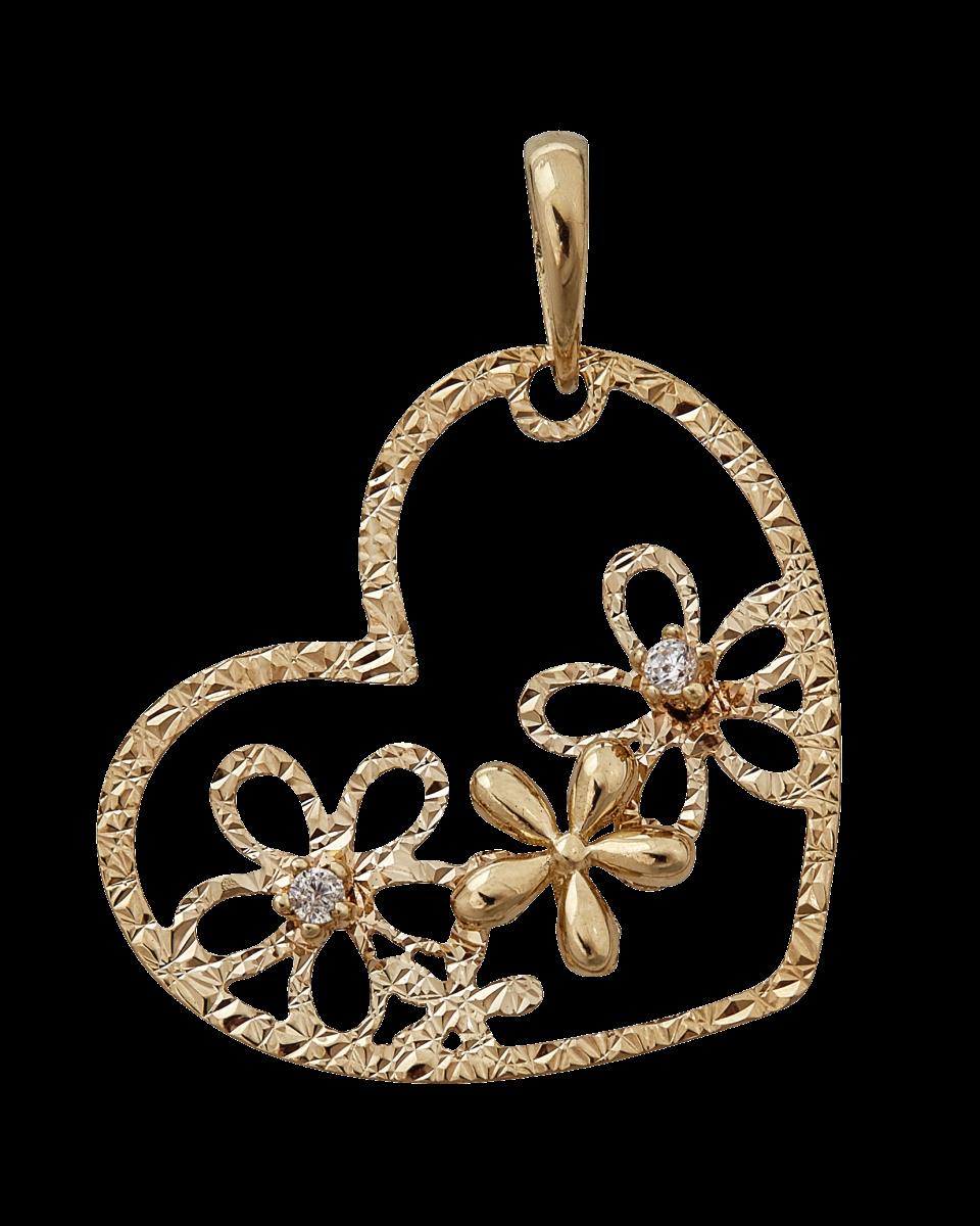 14K Yellow Gold 8.00x21.00mm Diamond Cut Flower Heart Frame 18" Necklace