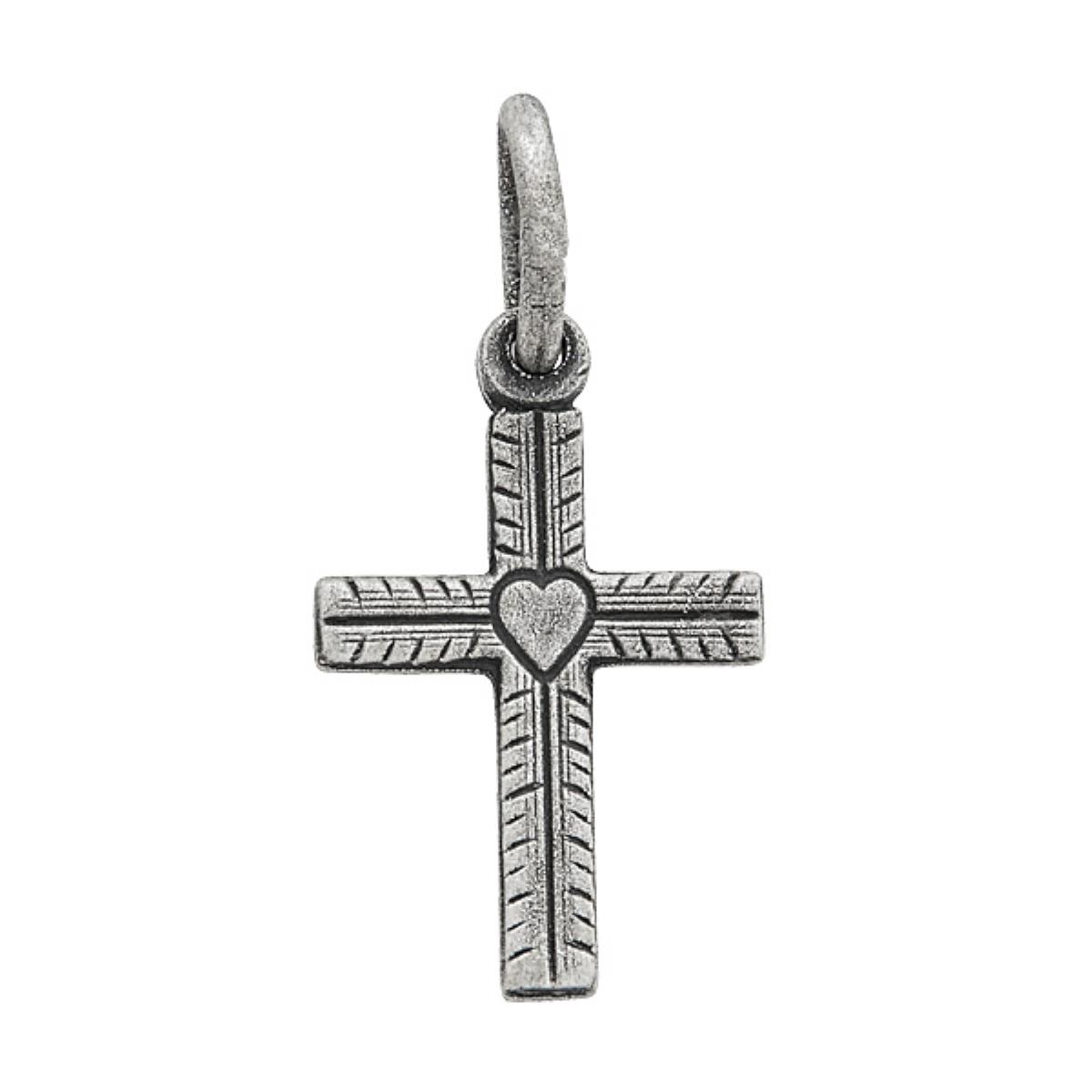 Sterling Silver Oxidized Rhodium 10.00x20.00mm Antique Heart Center Cross 18" Necklace