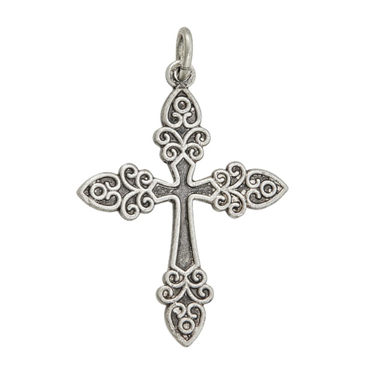 Sterling Silver Oxidized Rhodium Antique Filigree Cross 18" Necklace