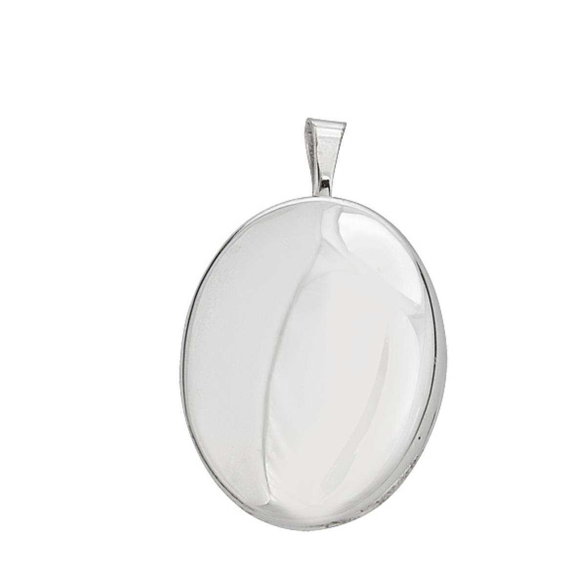 Sterling Silver Rhodium 16.00x25.50mm High Polished Oval Locket 18" Necklace
