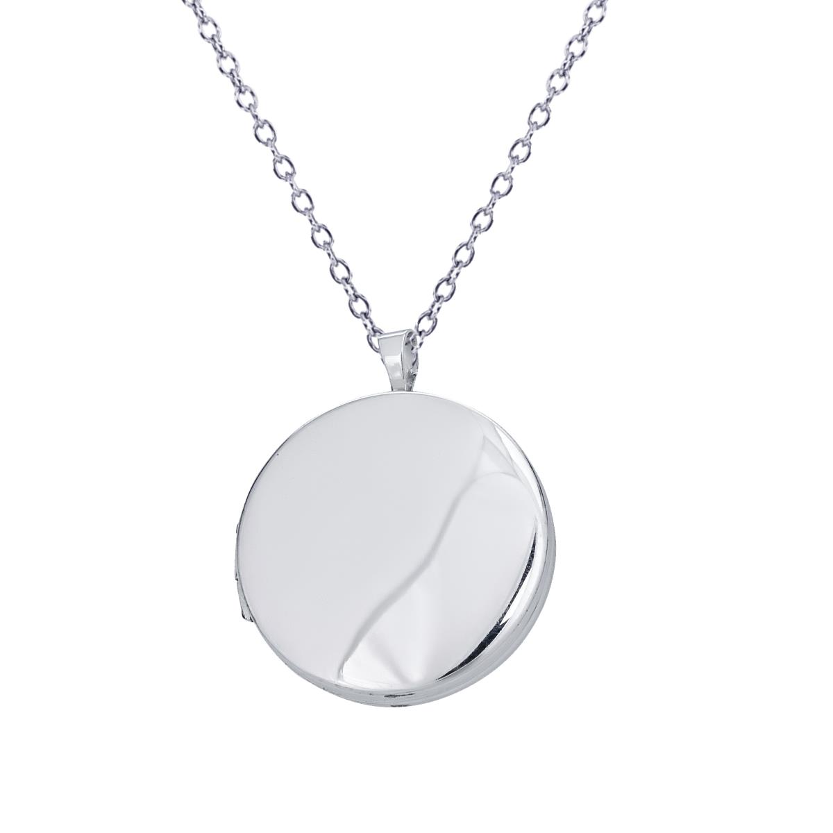Sterling Silver Rhodium 22.00x26.50mm High Polished Round Locket 18" Necklace