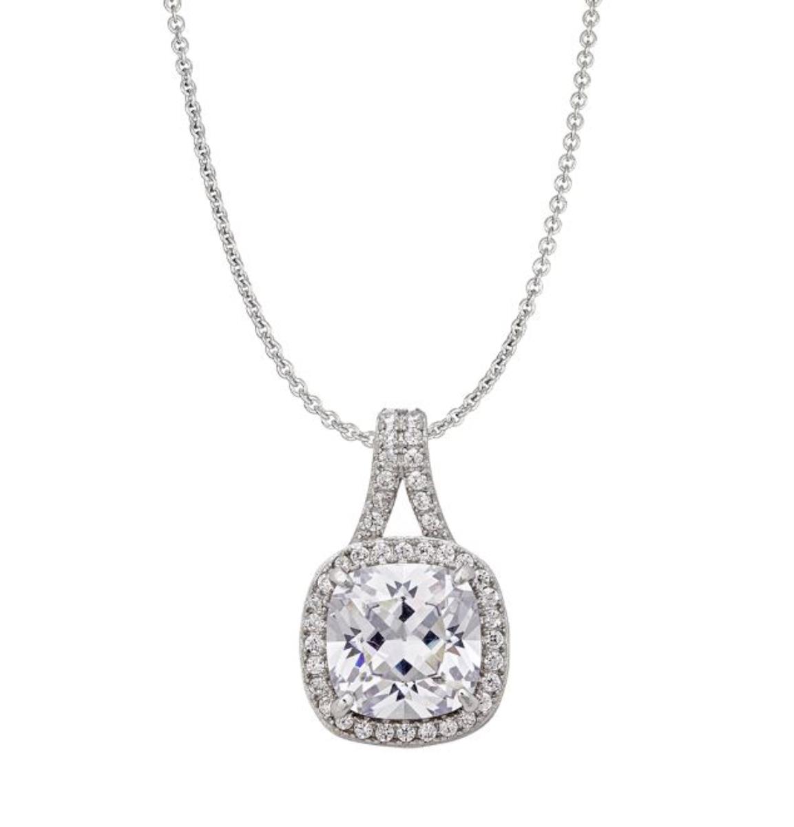 Sterling Silver Rhodium Cushion Cut 18" Halo Neclace 