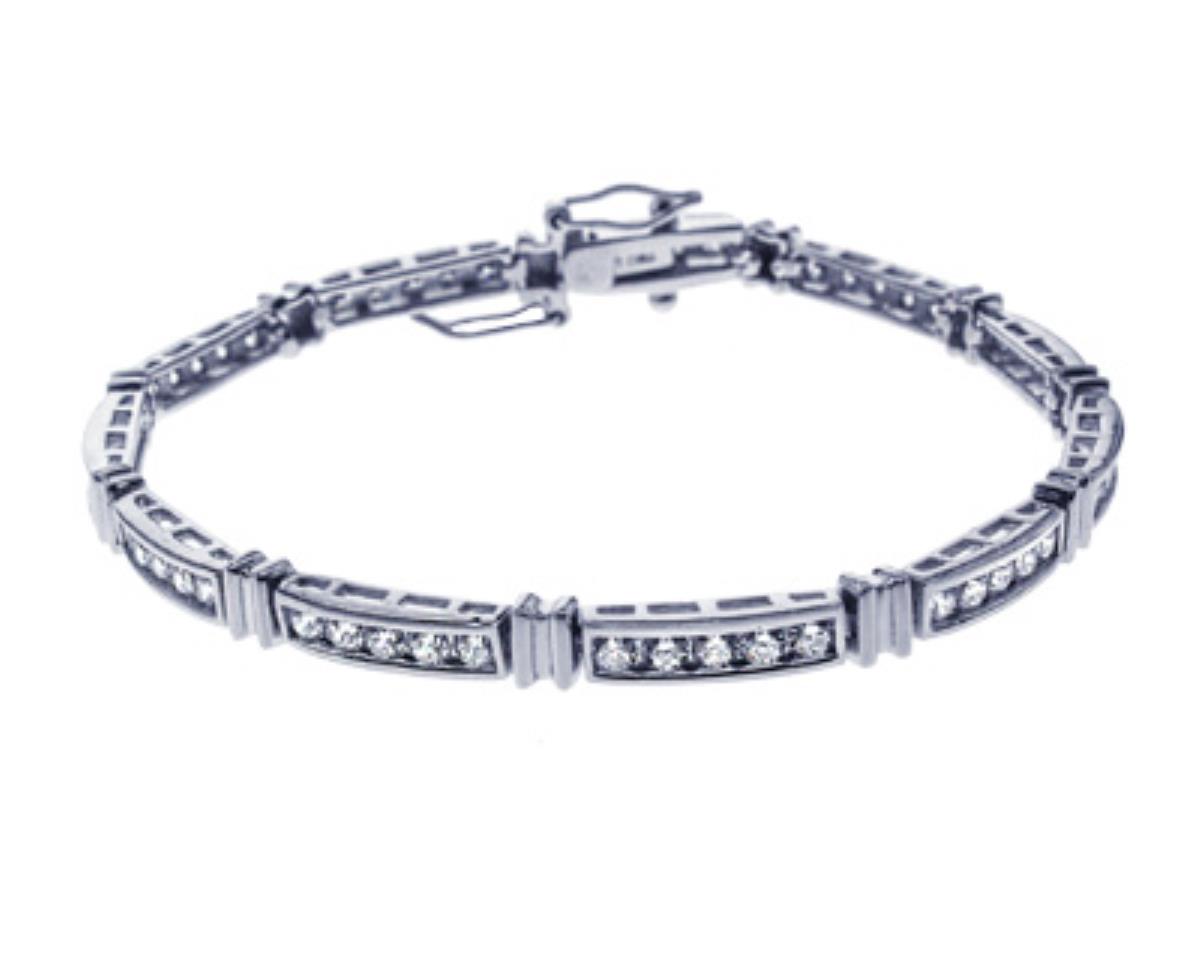 Sterling Silver Rhodium 3.70mm "5-Stone Bar" Link 7.5" Tennis Bracelet