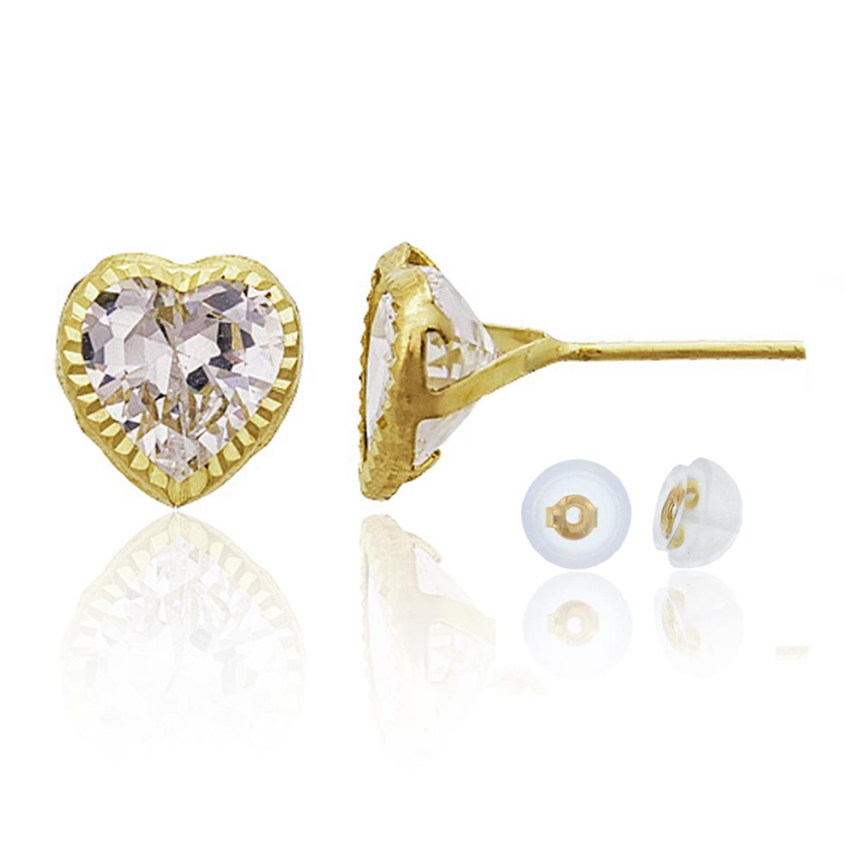 10K Yellow Gold DC Basic Heart Bezel 6x6mm Stud Earrings with Bubble Silicone Backs