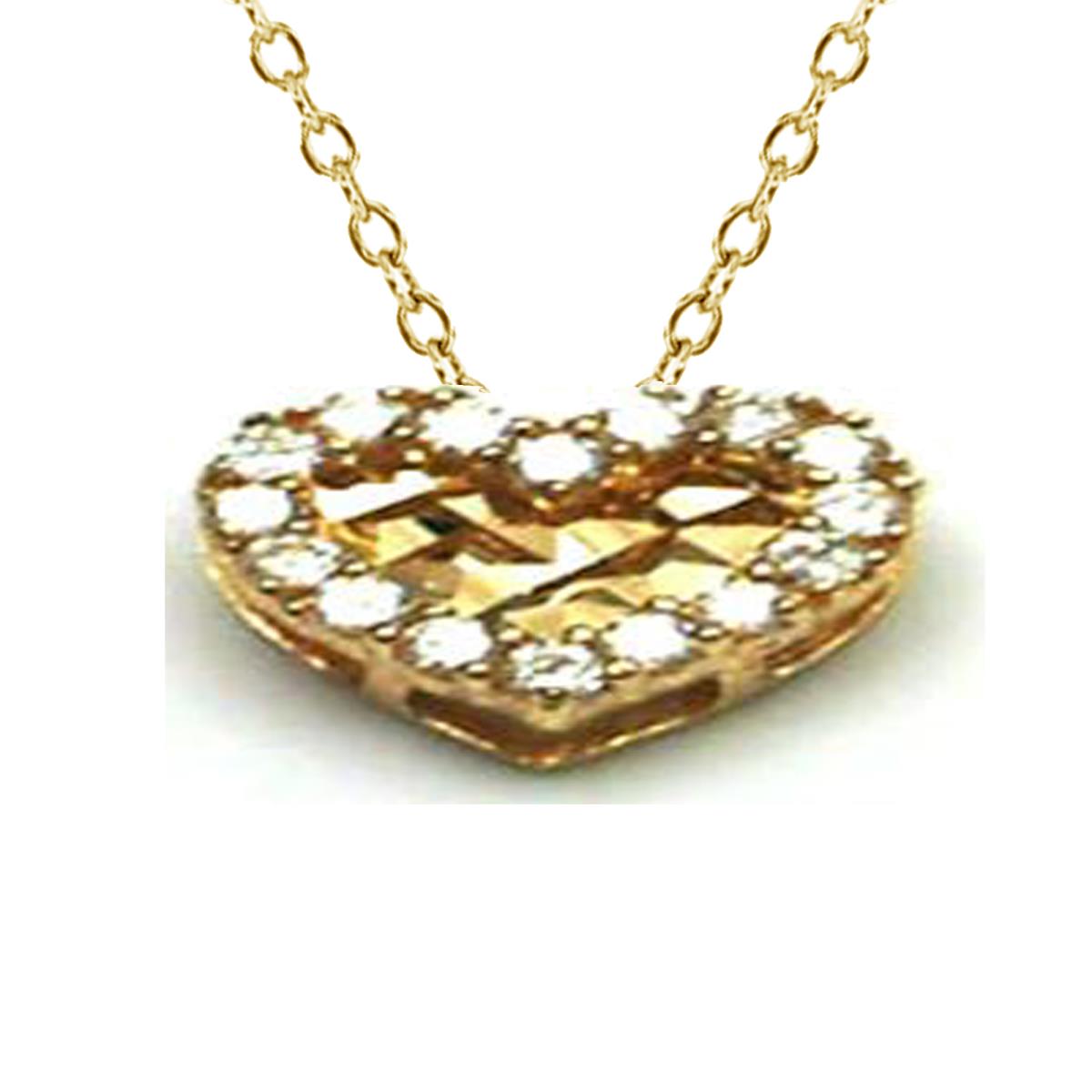 10K Yellow Gold Diamond Cut Micropave Heart 18" Necklace